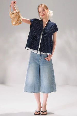Ruffled Polka Dot Babydoll Top