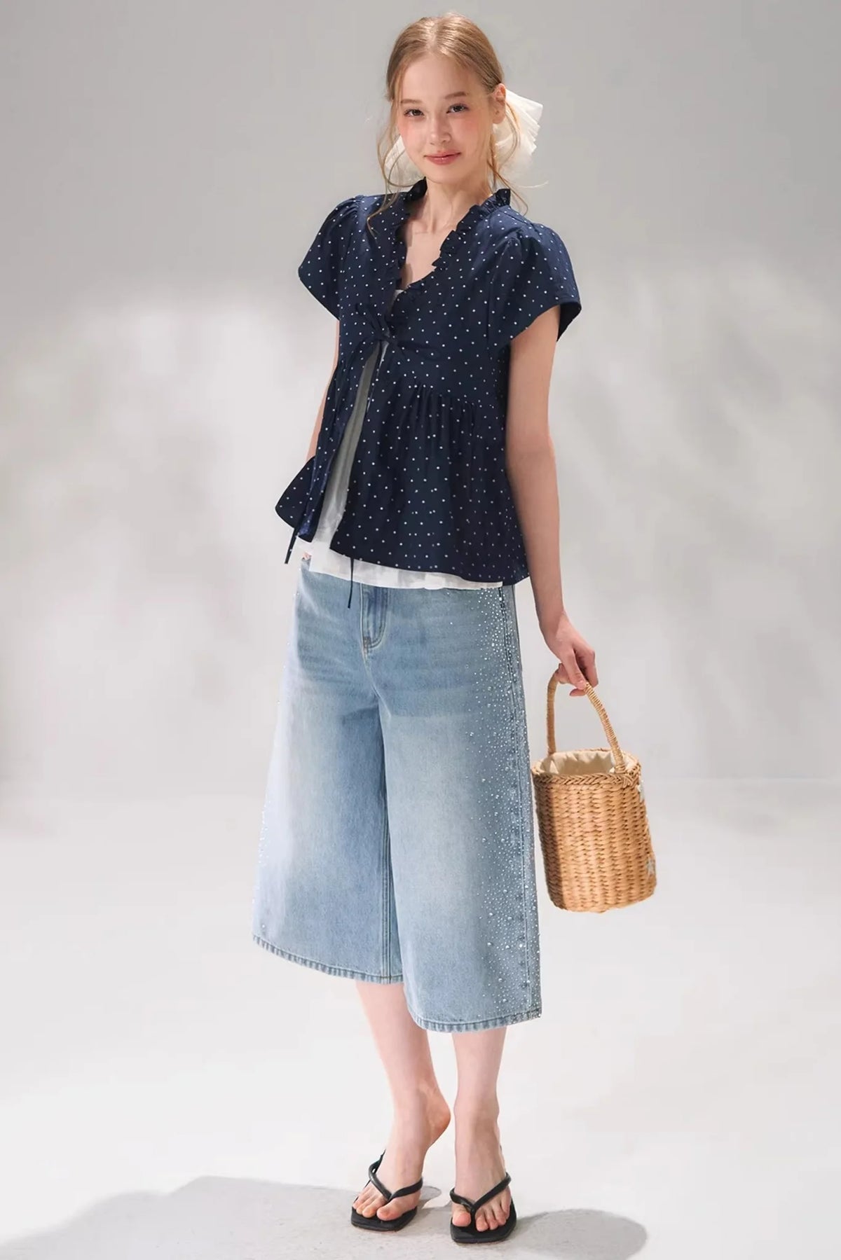 Ruffled Polka Dot Babydoll Top