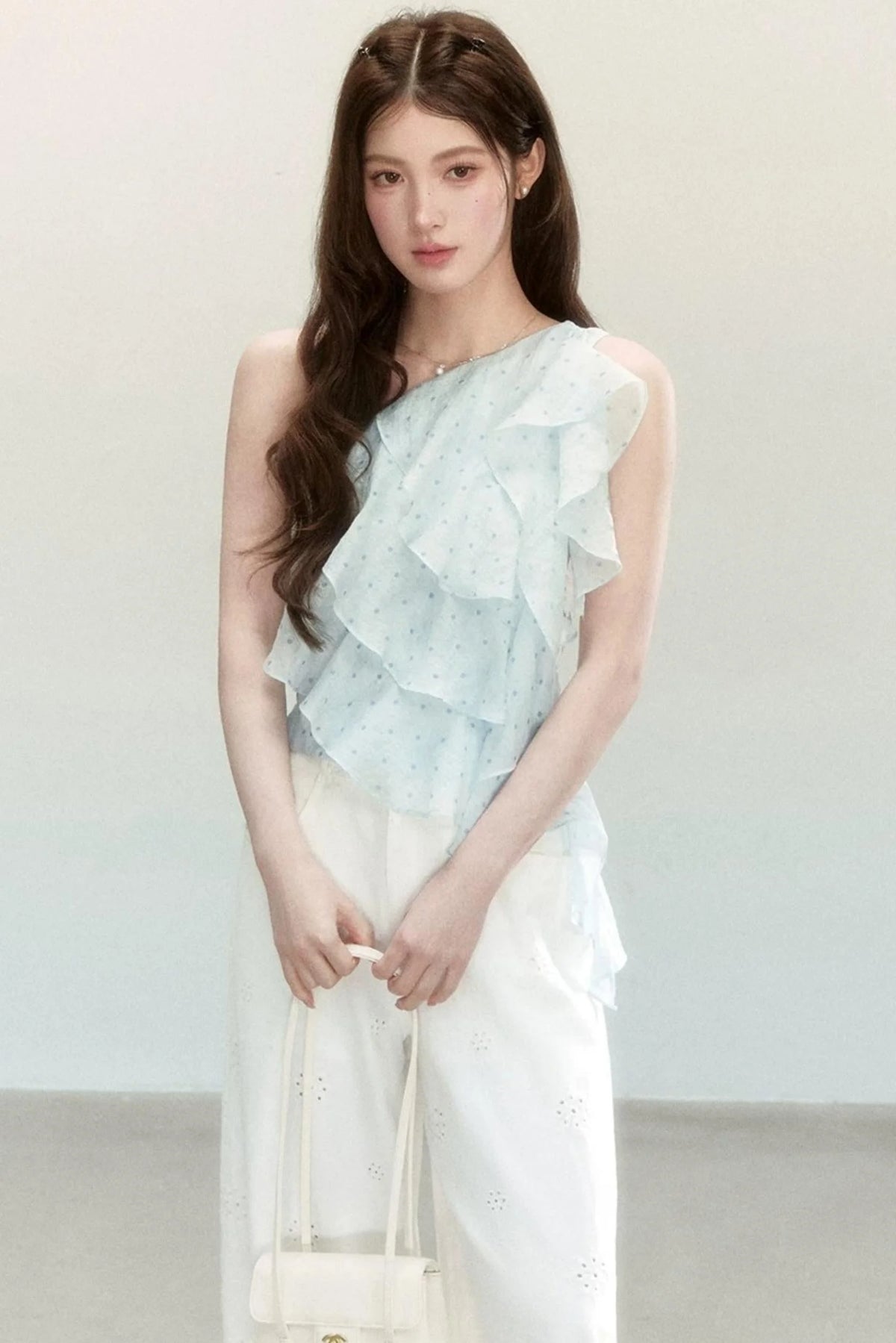 Ruffled Polka Dot Chiffon Top