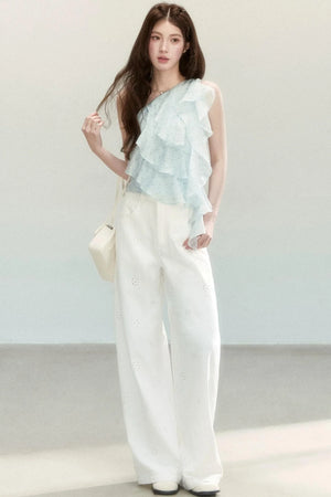 Ruffled Polka Dot Chiffon Top
