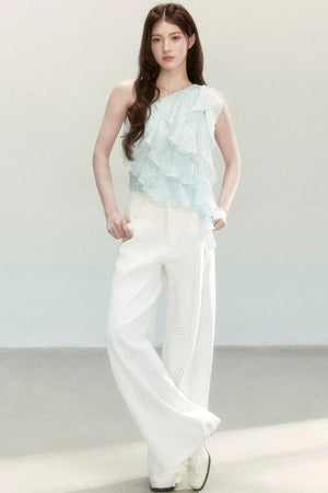 Ruffled Polka Dot Chiffon Top