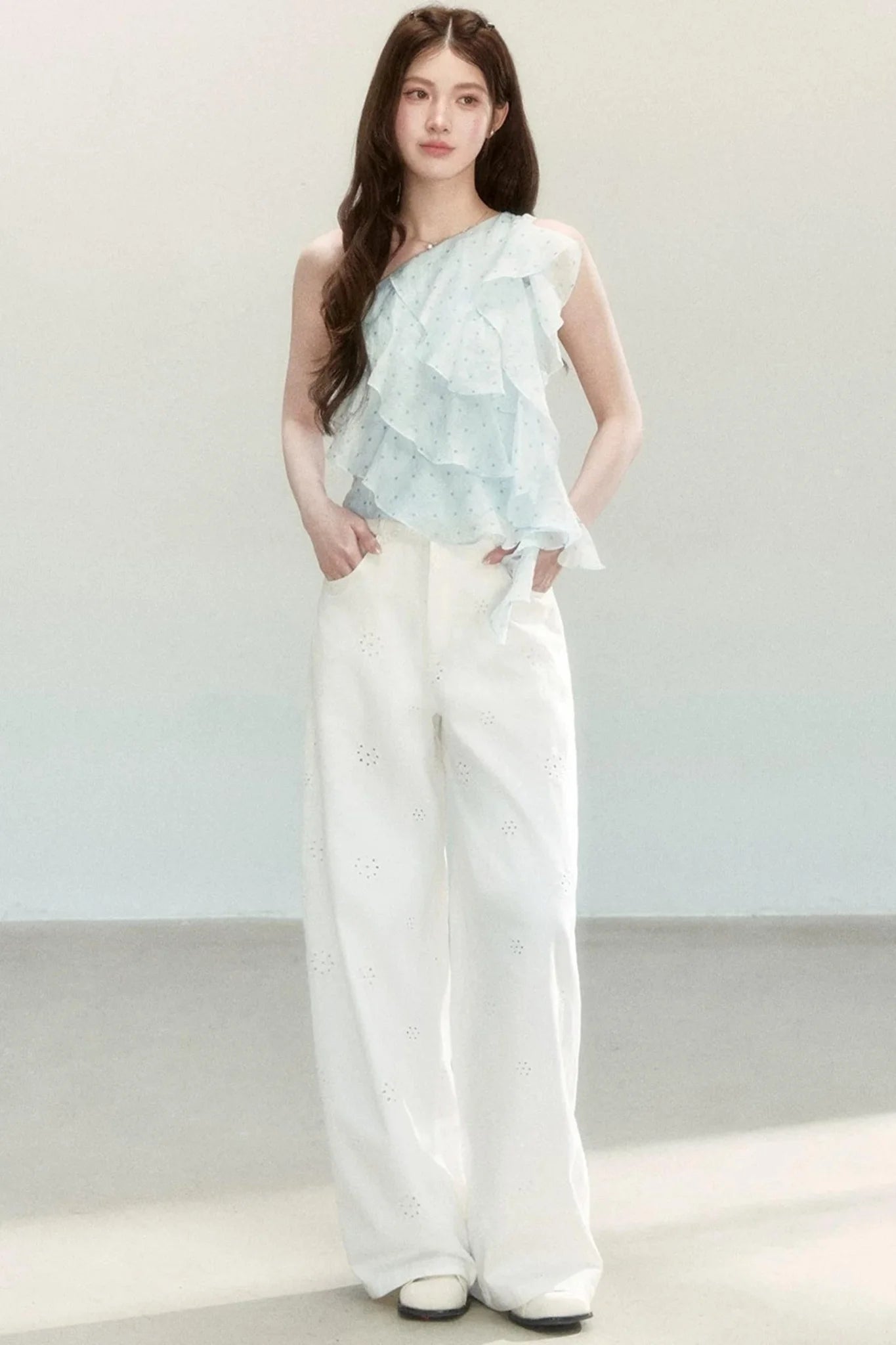 Ruffled Polka Dot Chiffon Top