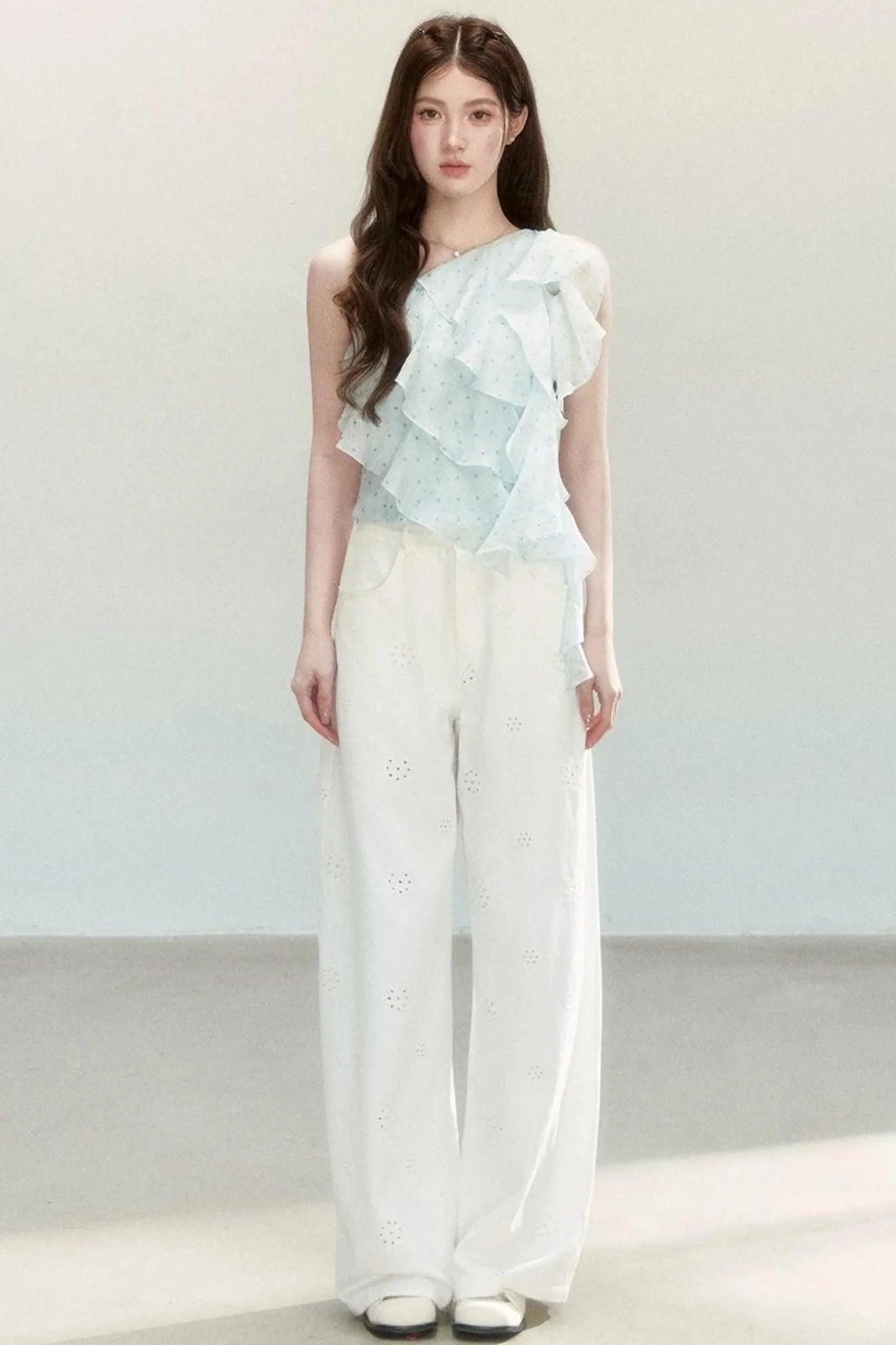 Ruffled Polka Dot Chiffon Top
