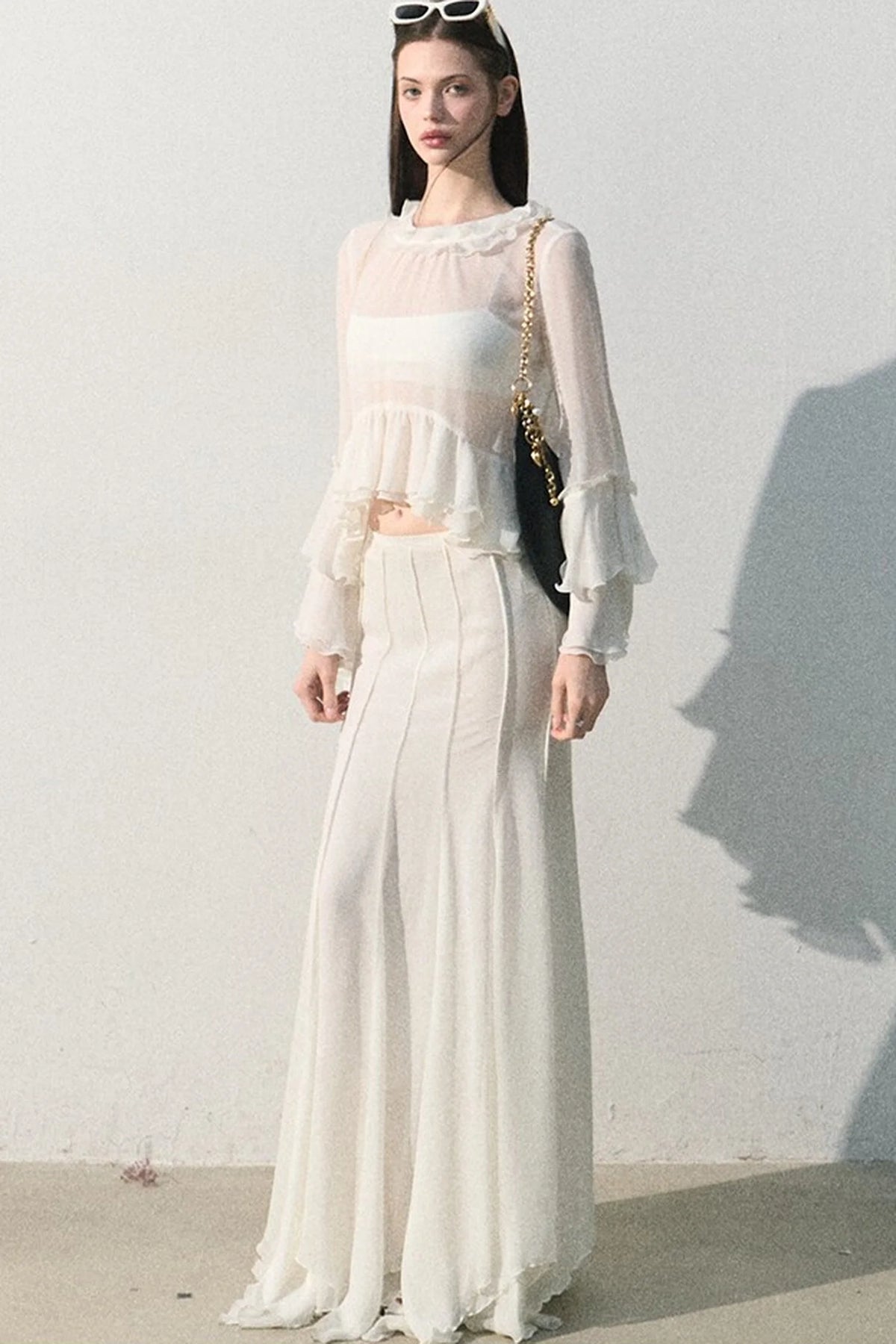 Ruffled Sheer Top And Skirt Set-Up