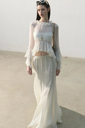 Ruffled Sheer Top And Skirt Set-Up