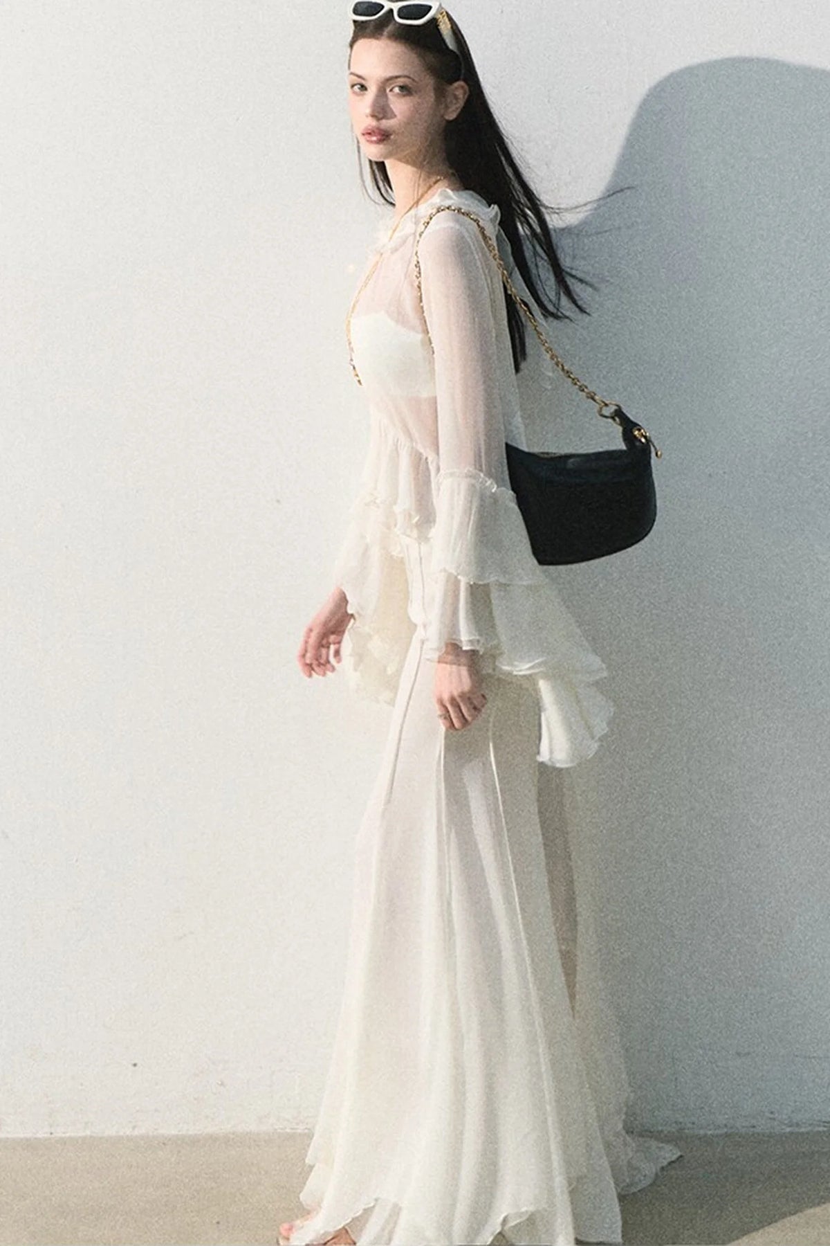 Ruffled Sheer Top And Skirt Set-Up