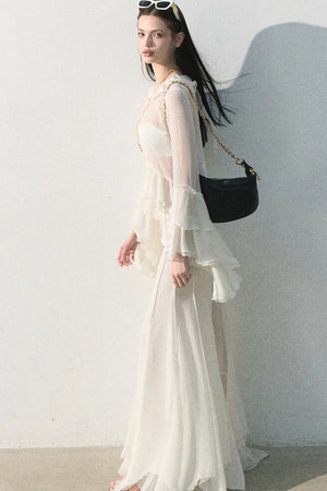 Ruffled Sheer Top And Skirt Set-Up