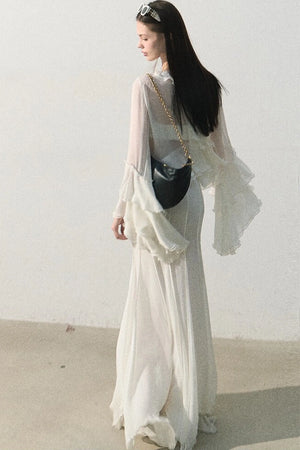 Ruffled Sheer Top And Skirt Set-Up