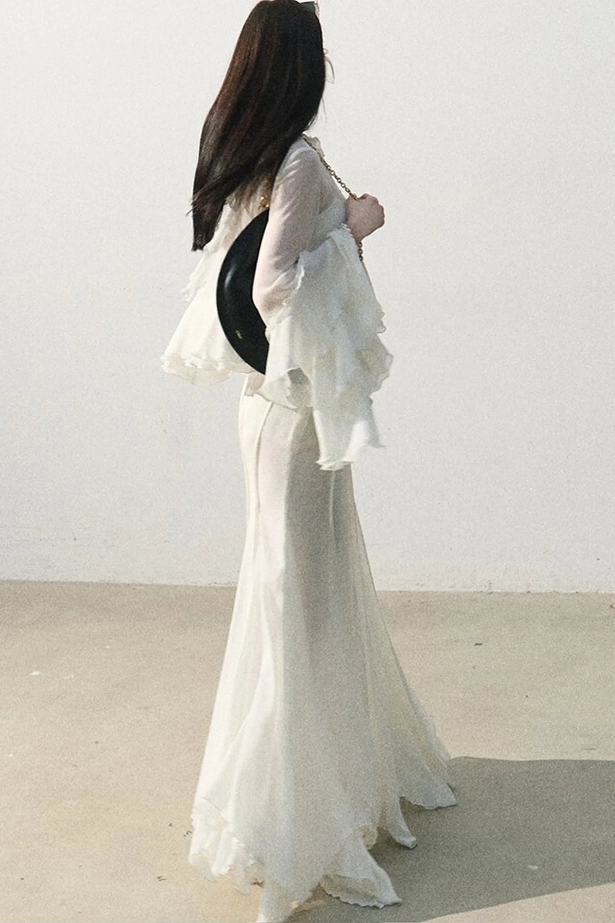 Ruffled Sheer Top And Skirt Set-Up