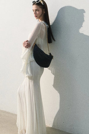 Ruffled Sheer Top And Skirt Set-Up