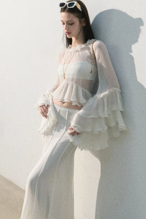Ruffled Sheer Top And Skirt Set-Up