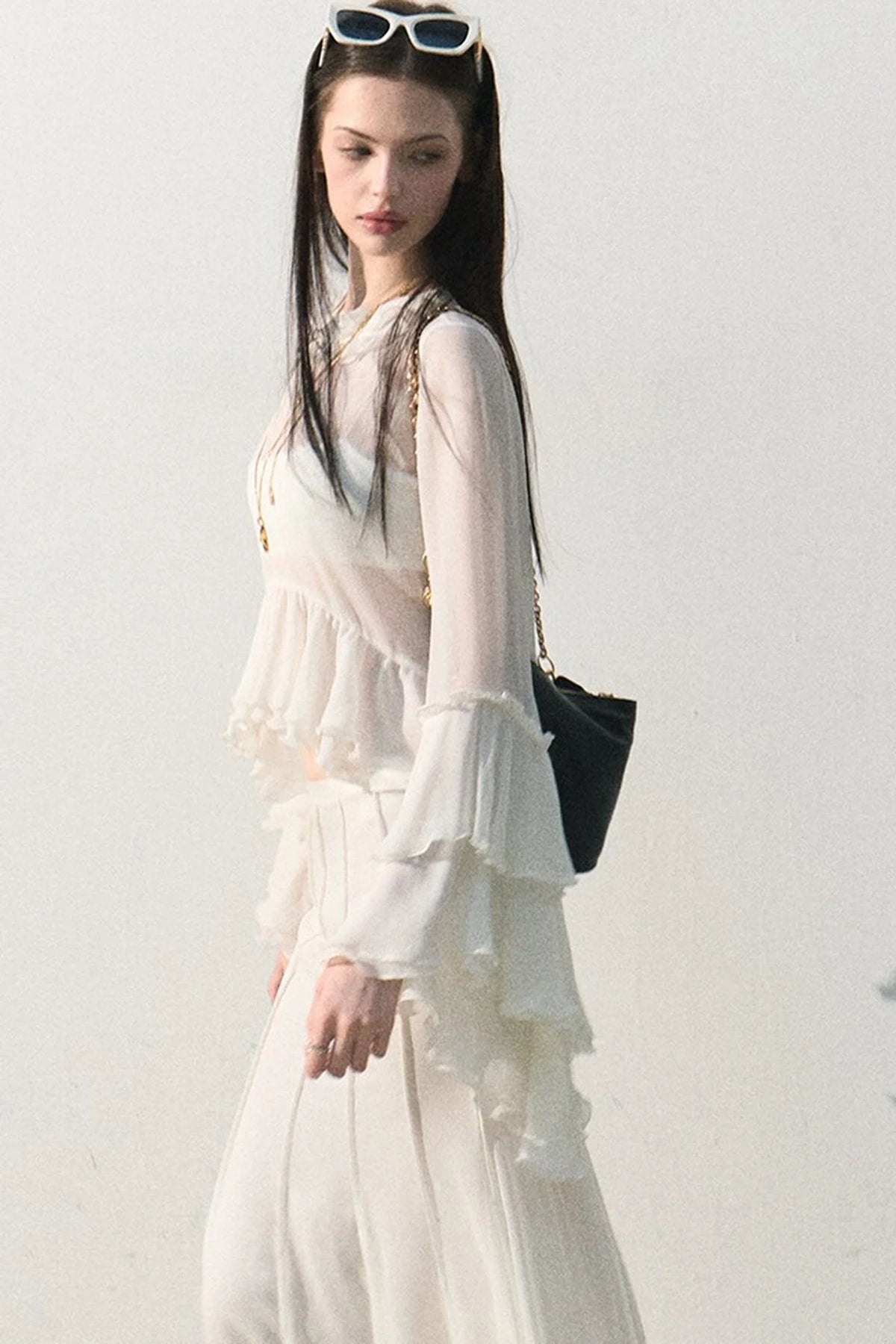 Ruffled Sheer Top And Skirt Set-Up