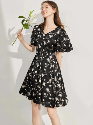 Ruffled Sleeve A-Line Dress