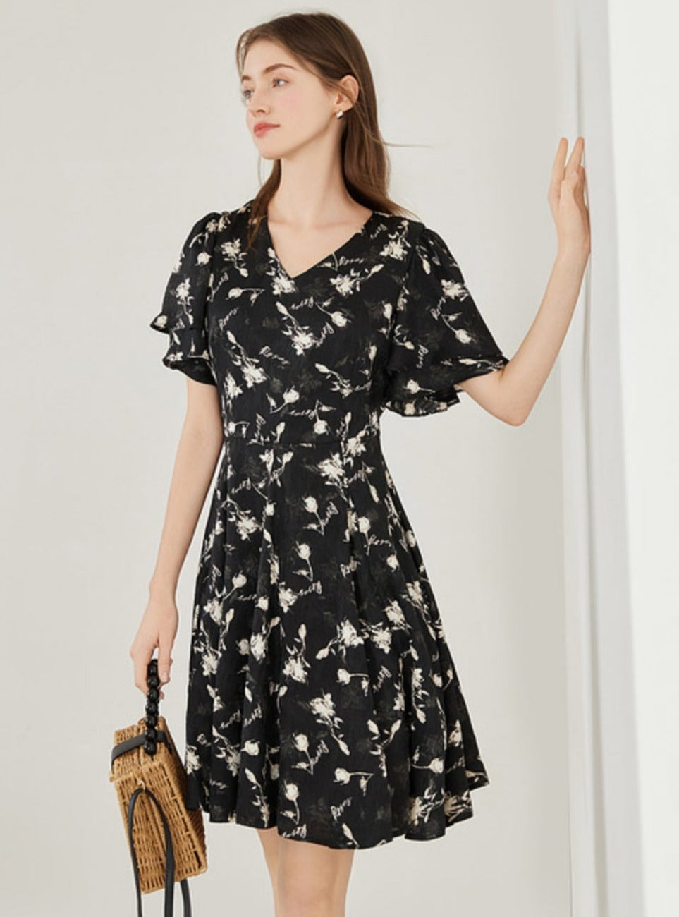 Ruffled Sleeve A-Line Dress