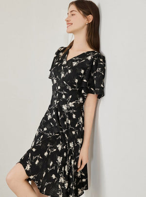 Ruffled Sleeve A-Line Dress