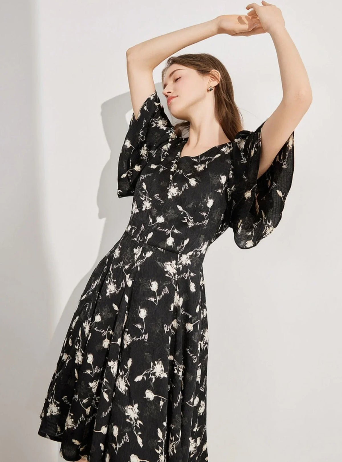 Ruffled Sleeve A-Line Dress
