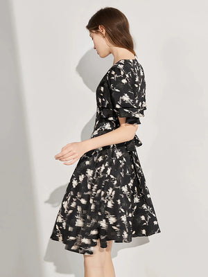 Ruffled Sleeve A-Line Dress