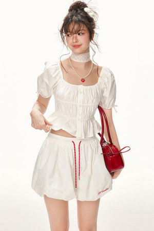 Ruffled Square-Collar Blouse
