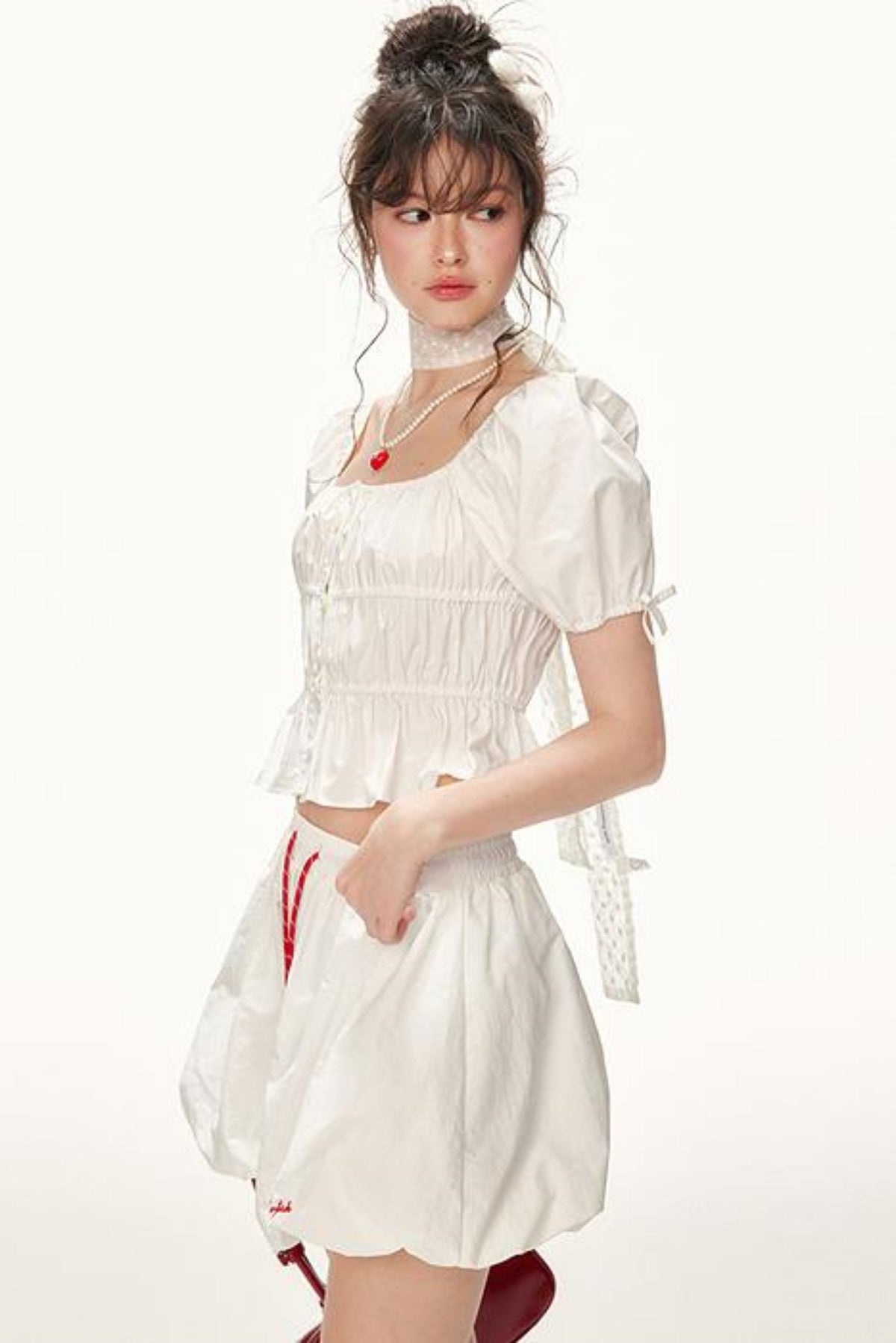 Ruffled Square-Collar Blouse
