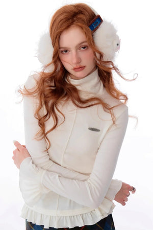 Ruffled Turtleneck Slim Knit Top