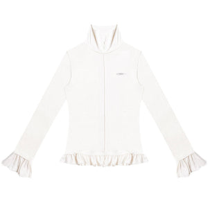Ruffled Turtleneck Slim Knit Top