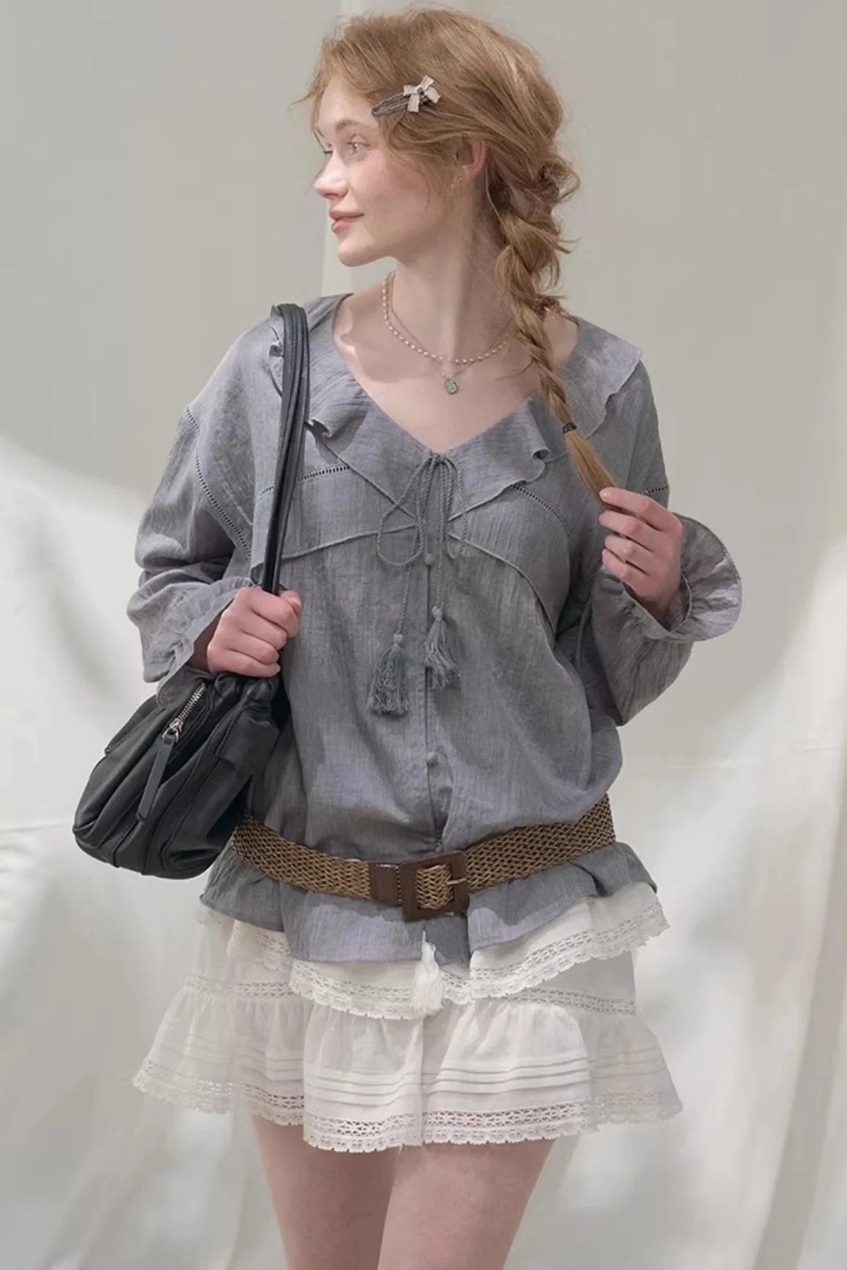 Ruffled V-Neck Shirt