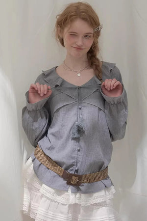 Ruffled V-Neck Shirt