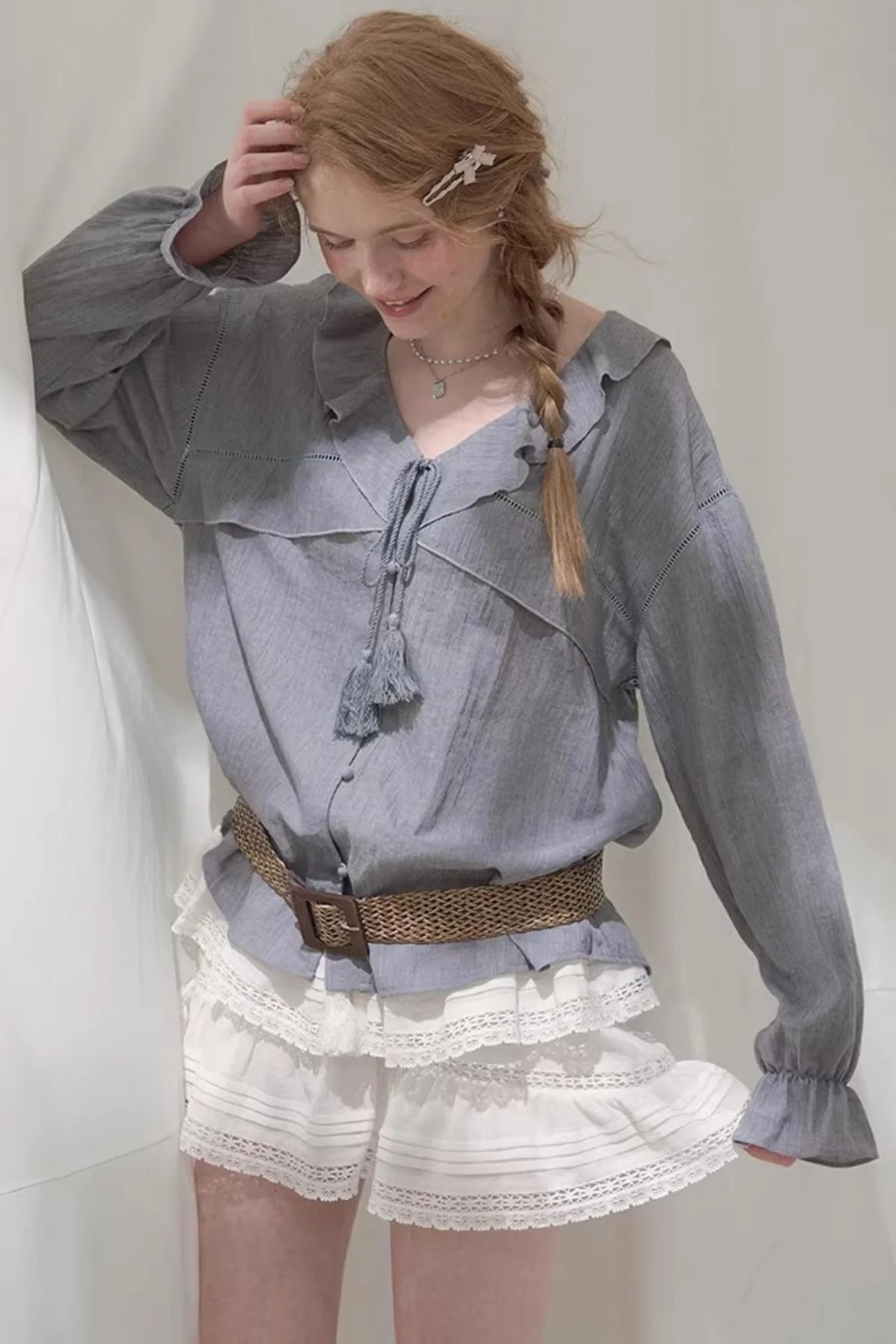 Ruffled V-Neck Shirt