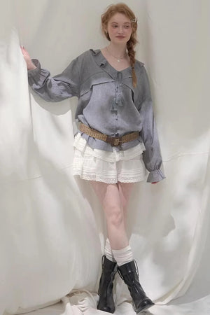 Ruffled V-Neck Shirt