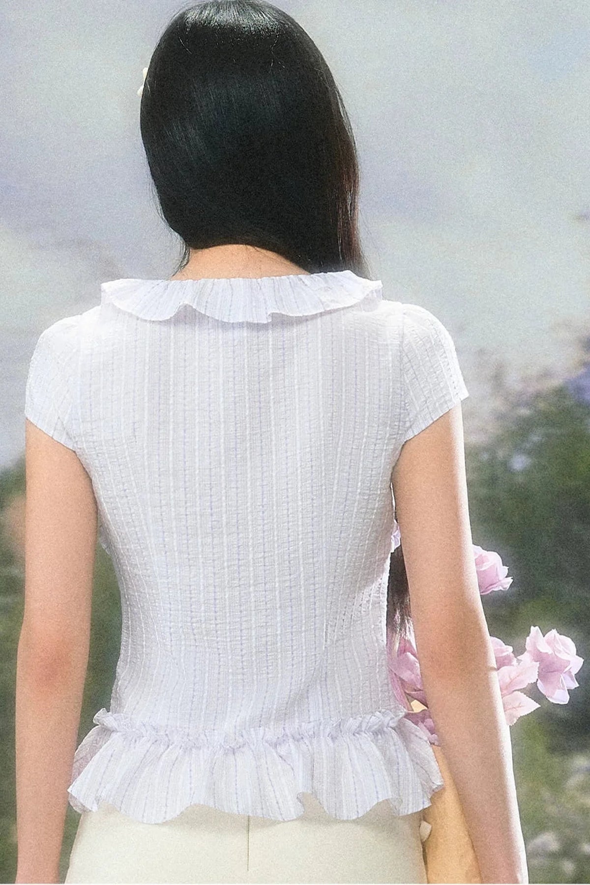 Ruffled V-Neck Short-Sleeve Summer Top Set-Up