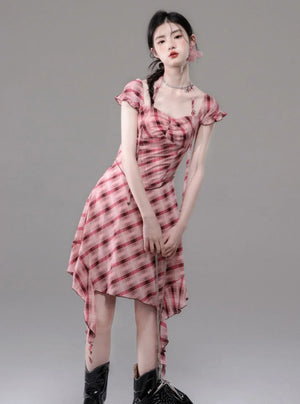 Sandalwood Red Checkered Dress