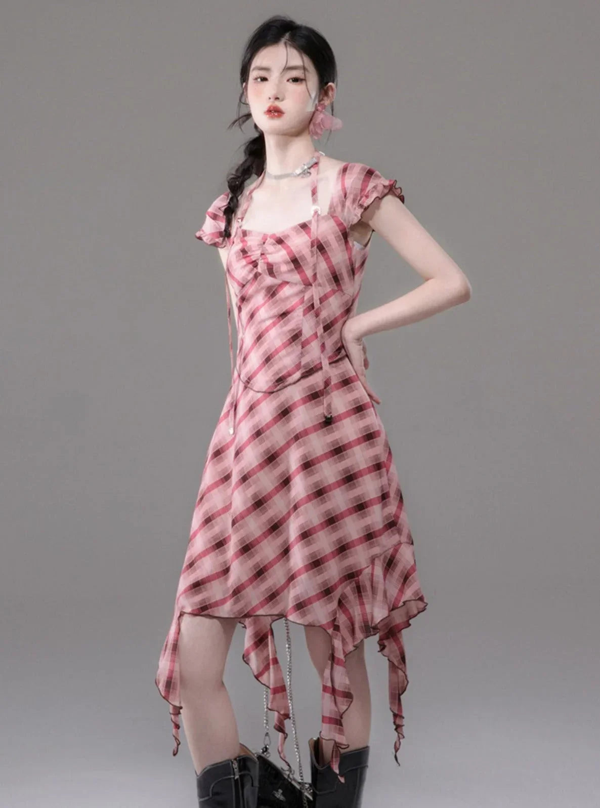 Sandalwood Red Checkered Dress