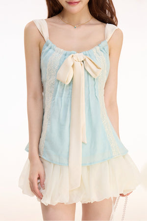 Satin Bow Lace Camisole and Flower Bud Skirt Set-Up