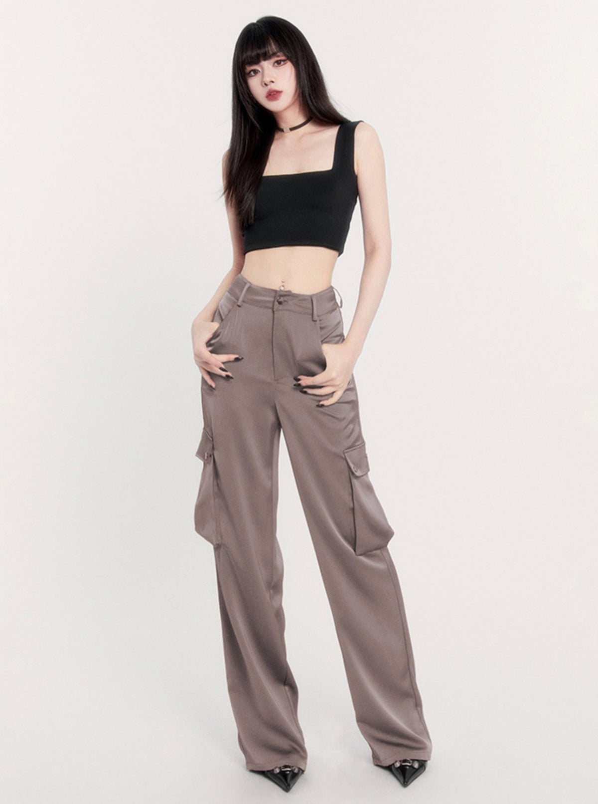 Satin Draped Cargo Pants