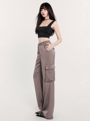 Satin Draped Cargo Pants