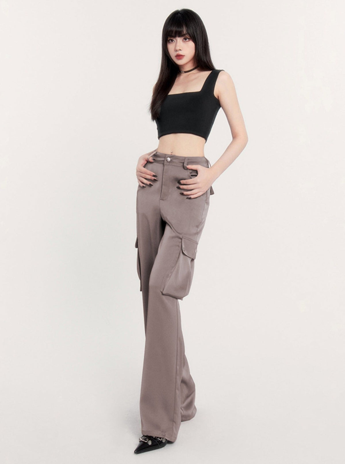 Satin Draped Cargo Pants