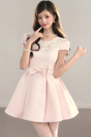 Satin Embroidery Bow A-Line Dress
