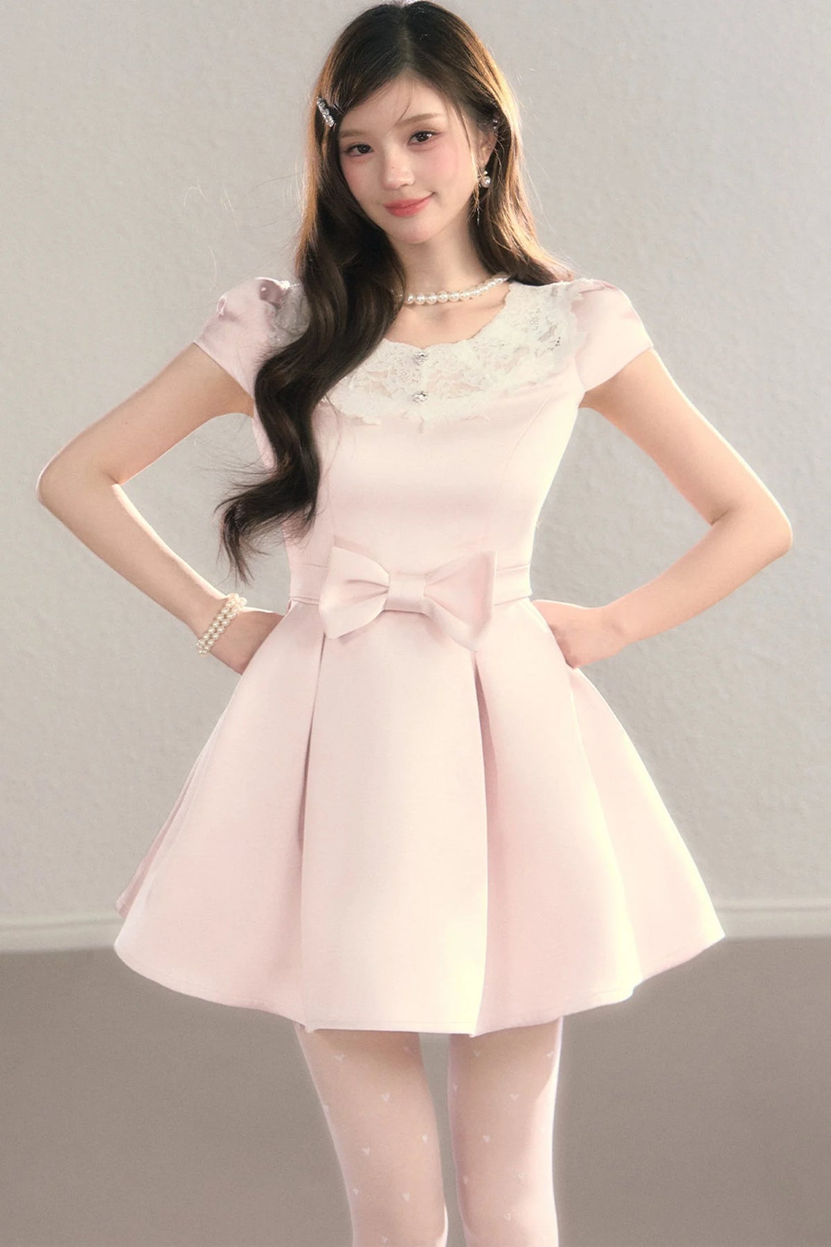 Satin Embroidery Bow A-Line Dress