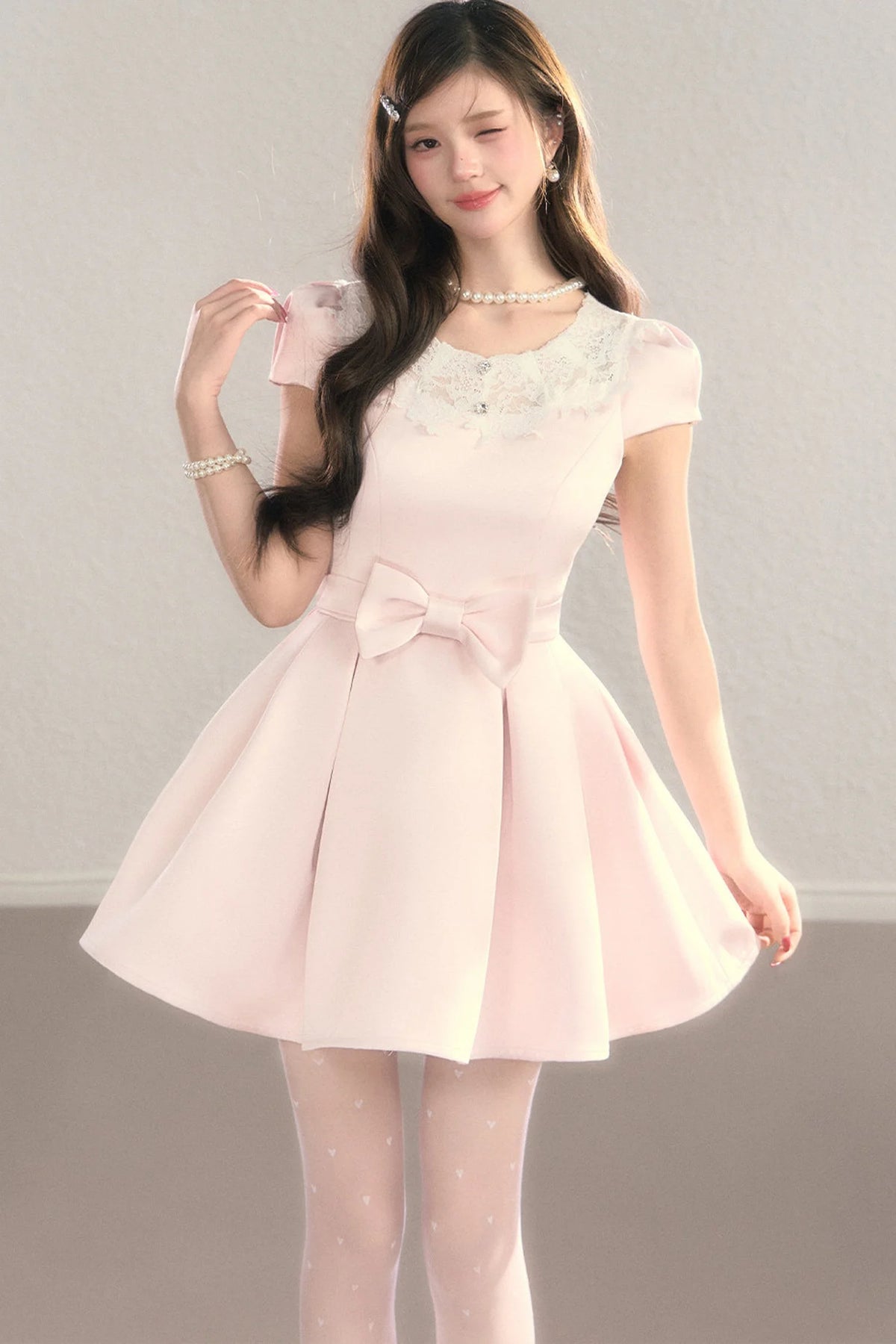 Satin Embroidery Bow A-Line Dress