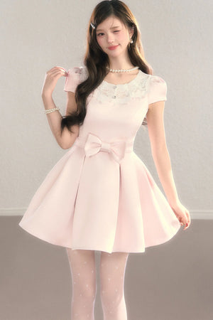 Satin Embroidery Bow A-Line Dress