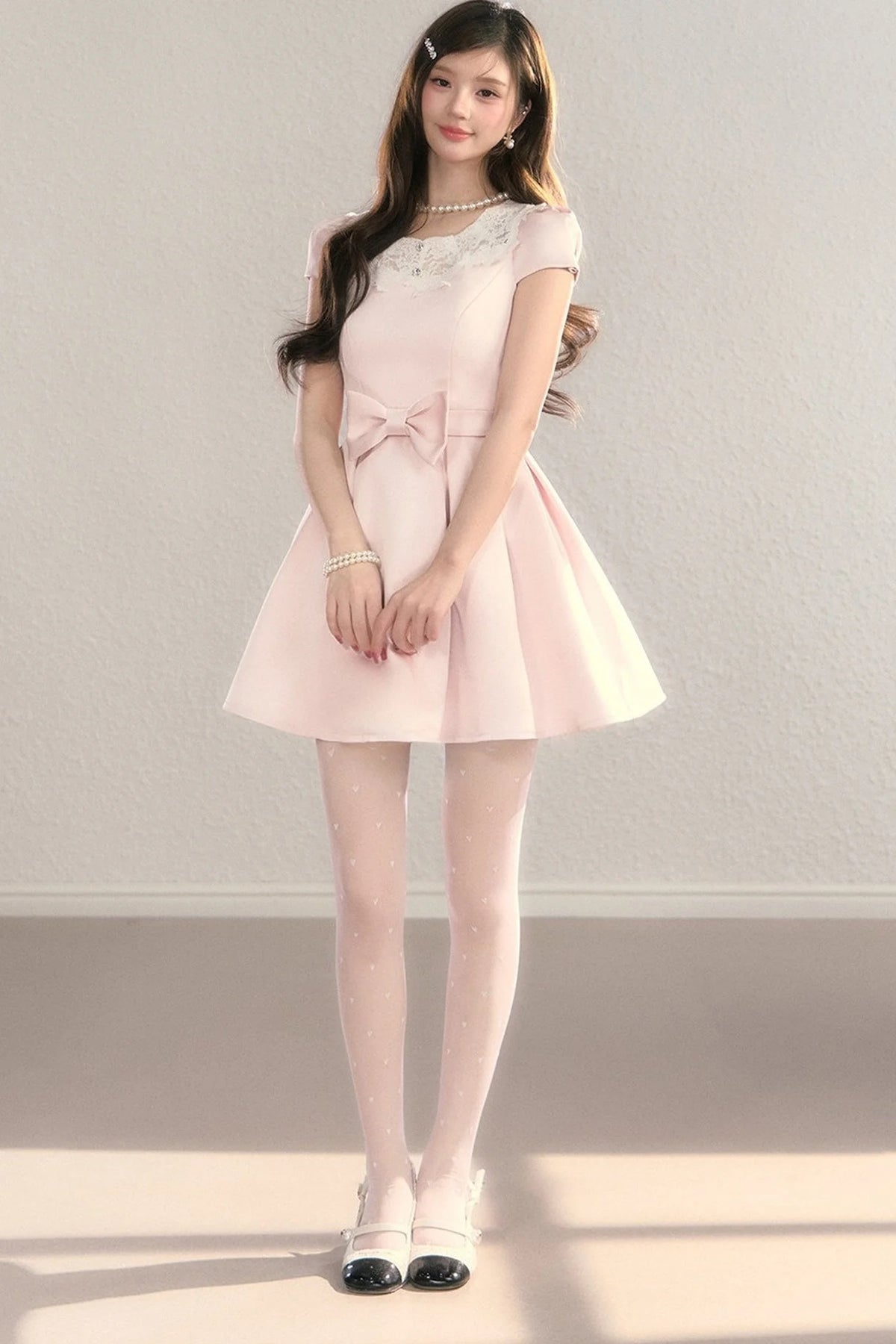 Satin Embroidery Bow A-Line Dress