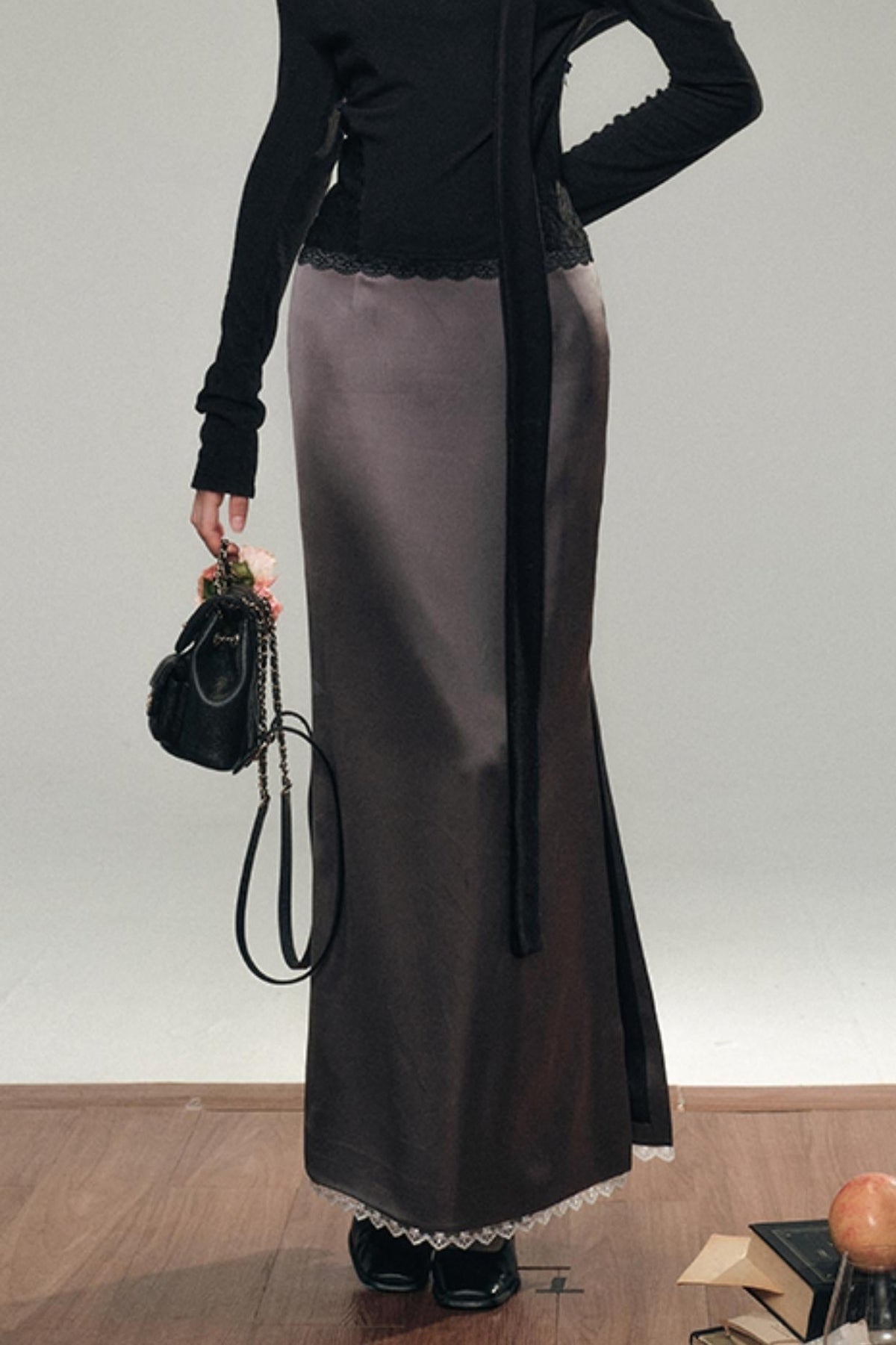 Satin Lace Acetate Maxi Skirt