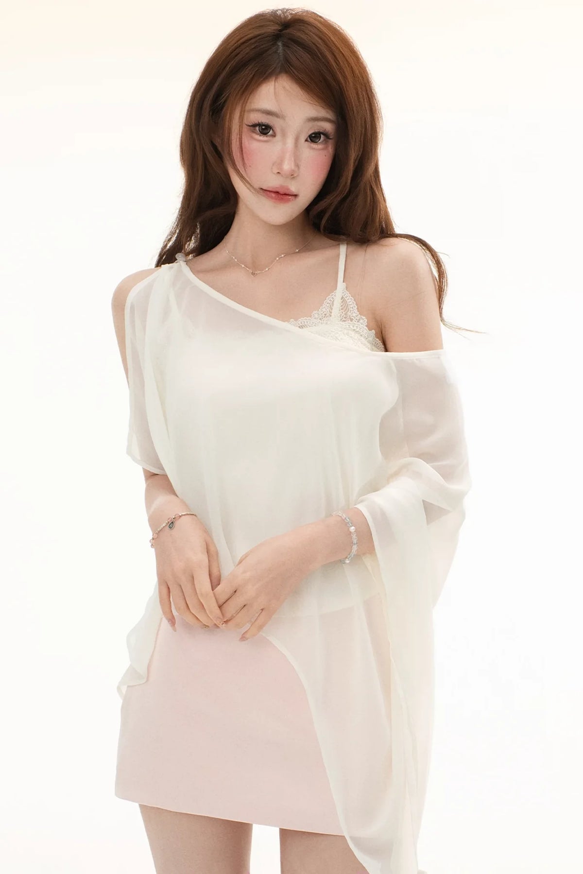 Satin Lace Off-Shoulder Top Set-Up