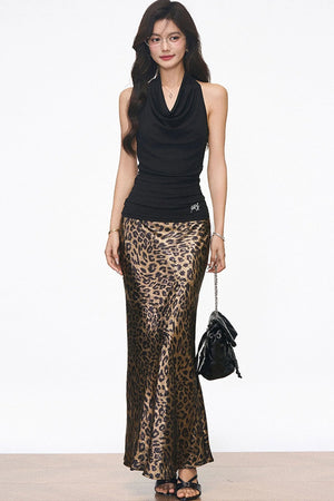Satin Leopard Print Mermaid Skirt Set-Up