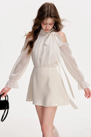 Satin Off-Shoulder A-Line Dress