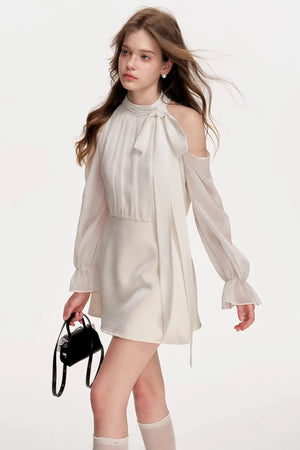 Satin Off-Shoulder A-Line Dress