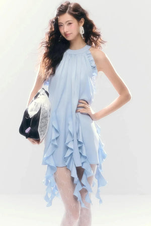 Satin Ruffled Off-Shoulder Dress