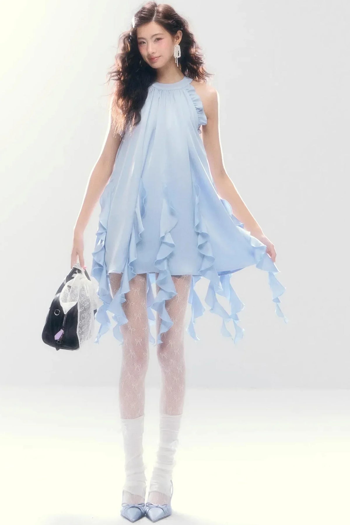 Satin Ruffled Off-Shoulder Dress