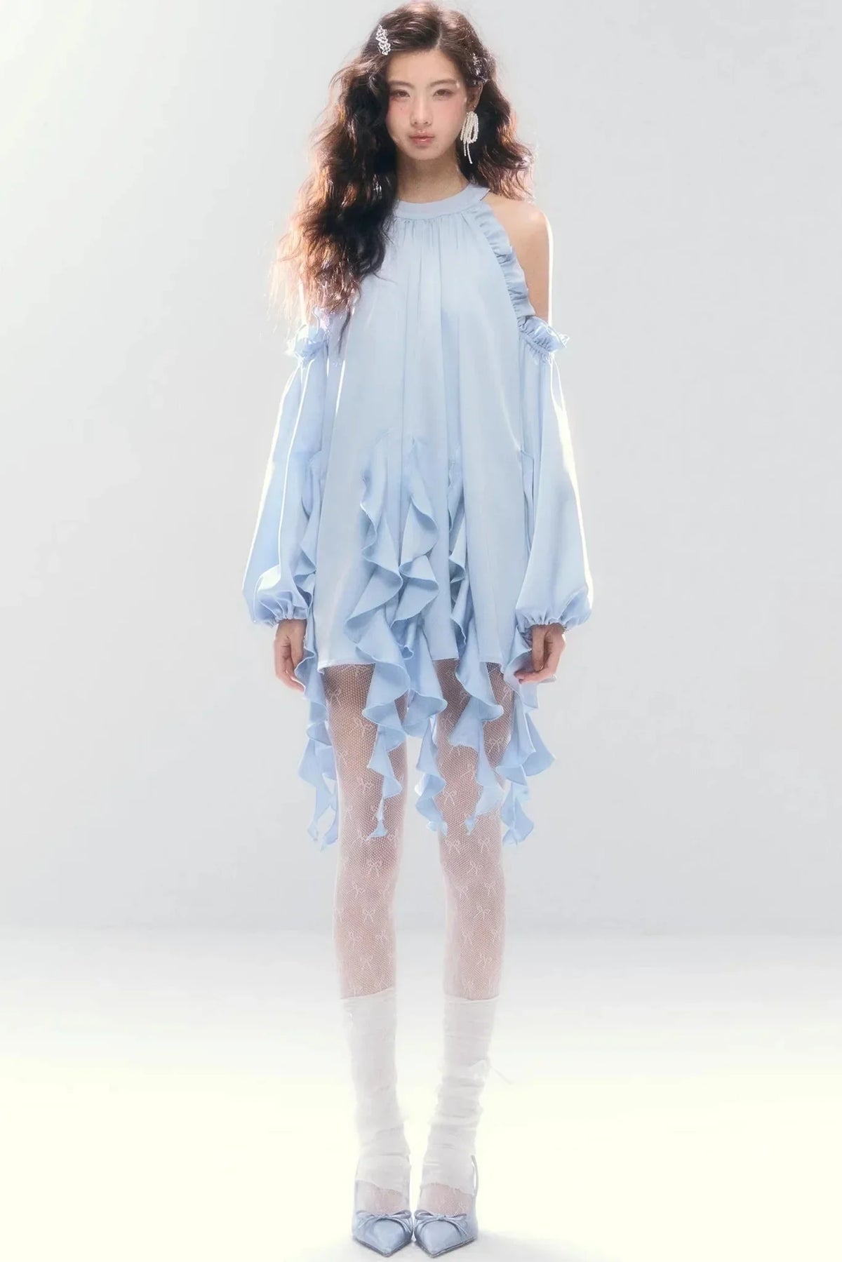 Satin Ruffled Off-Shoulder Dress