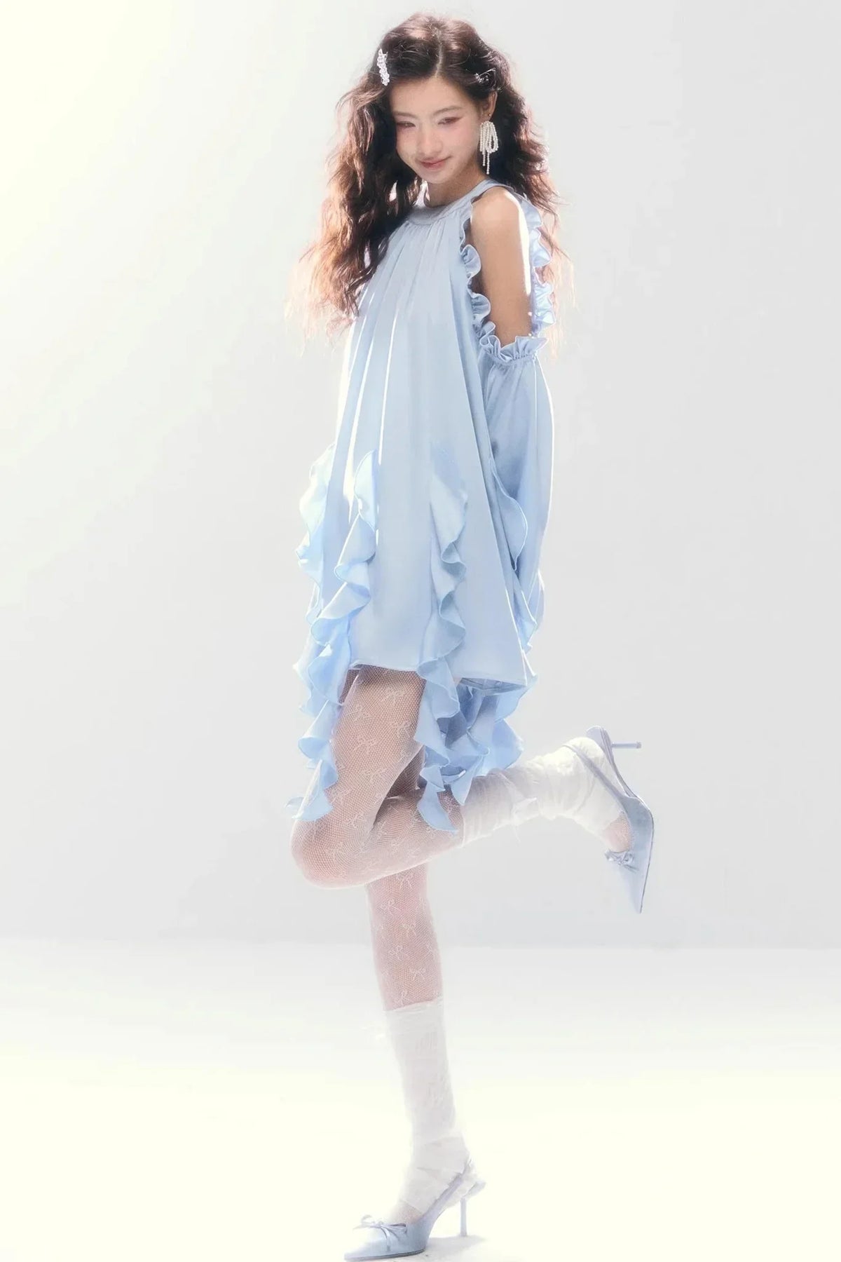 Satin Ruffled Off-Shoulder Dress